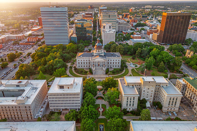 Aerial shot of the State House in Columbia South Carolina